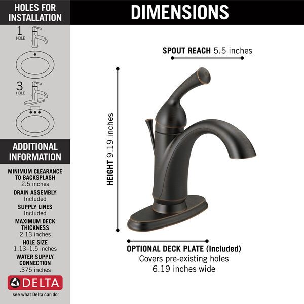 Delta Faucet Haywood Single-Handle Bathroom Faucet with Diamond Seal Technology and Drain Assembly Venetian Bronze 15999-RB-DST